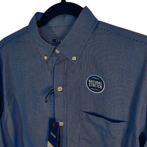 NEW! IZOD Blue Check Small Men's Natural Stretch Long Sleeve Button Down Shirt
